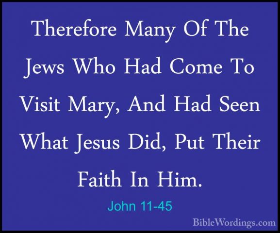 John 11-45 - Therefore Many Of The Jews Who Had Come To Visit MarTherefore Many Of The Jews Who Had Come To Visit Mary, And Had Seen What Jesus Did, Put Their Faith In Him. 