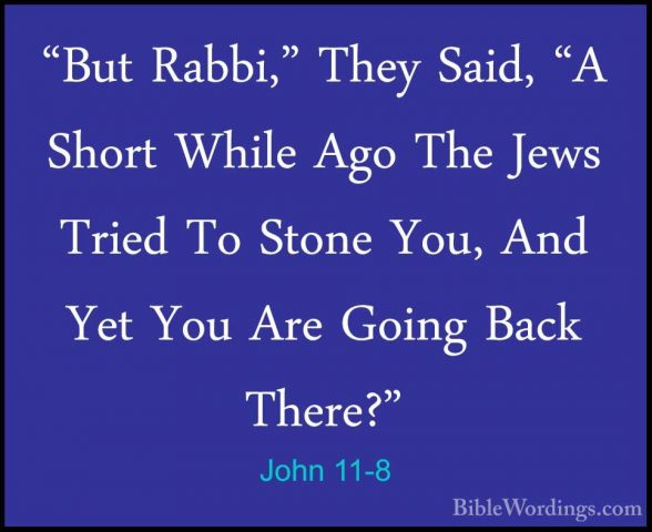 John 11-8 - "But Rabbi," They Said, "A Short While Ago The Jews T"But Rabbi," They Said, "A Short While Ago The Jews Tried To Stone You, And Yet You Are Going Back There?" 