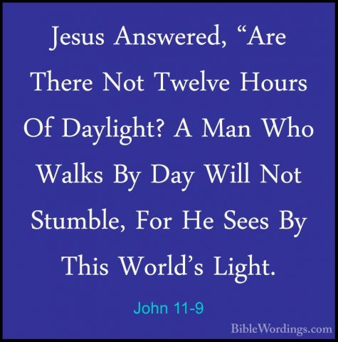 John 11-9 - Jesus Answered, "Are There Not Twelve Hours Of DayligJesus Answered, "Are There Not Twelve Hours Of Daylight? A Man Who Walks By Day Will Not Stumble, For He Sees By This World's Light. 