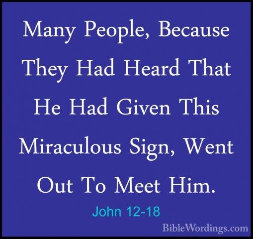 John 12-18 - Many People, Because They Had Heard That He Had GiveMany People, Because They Had Heard That He Had Given This Miraculous Sign, Went Out To Meet Him. 