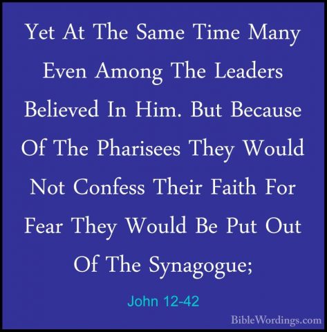 John 12-42 - Yet At The Same Time Many Even Among The Leaders BelYet At The Same Time Many Even Among The Leaders Believed In Him. But Because Of The Pharisees They Would Not Confess Their Faith For Fear They Would Be Put Out Of The Synagogue; 