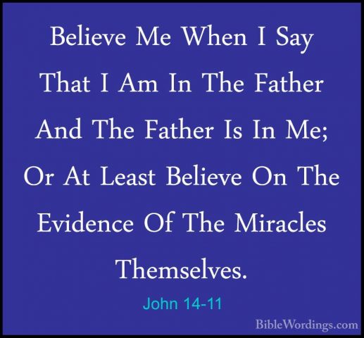 John 14-11 - Believe Me When I Say That I Am In The Father And ThBelieve Me When I Say That I Am In The Father And The Father Is In Me; Or At Least Believe On The Evidence Of The Miracles Themselves. 