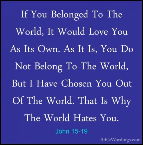 John 15-19 - If You Belonged To The World, It Would Love You As IIf You Belonged To The World, It Would Love You As Its Own. As It Is, You Do Not Belong To The World, But I Have Chosen You Out Of The World. That Is Why The World Hates You. 