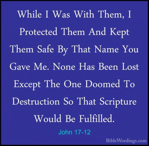 John 17-12 - While I Was With Them, I Protected Them And Kept TheWhile I Was With Them, I Protected Them And Kept Them Safe By That Name You Gave Me. None Has Been Lost Except The One Doomed To Destruction So That Scripture Would Be Fulfilled. 