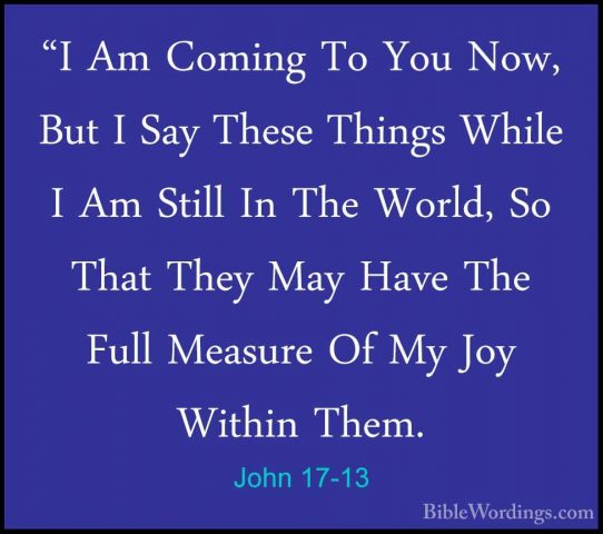 John 17-13 - "I Am Coming To You Now, But I Say These Things Whil"I Am Coming To You Now, But I Say These Things While I Am Still In The World, So That They May Have The Full Measure Of My Joy Within Them. 