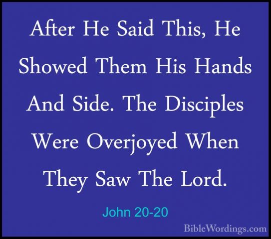 John 20-20 - After He Said This, He Showed Them His Hands And SidAfter He Said This, He Showed Them His Hands And Side. The Disciples Were Overjoyed When They Saw The Lord. 