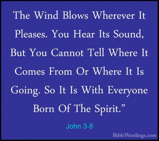 John 3-8 - The Wind Blows Wherever It Pleases. You Hear Its SoundThe Wind Blows Wherever It Pleases. You Hear Its Sound, But You Cannot Tell Where It Comes From Or Where It Is Going. So It Is With Everyone Born Of The Spirit." 