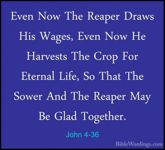 John 4-36 - Even Now The Reaper Draws His Wages, Even Now He HarvEven Now The Reaper Draws His Wages, Even Now He Harvests The Crop For Eternal Life, So That The Sower And The Reaper May Be Glad Together. 