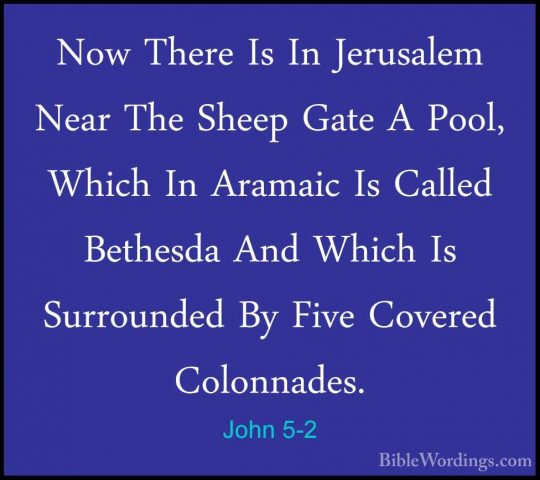 John 5-2 - Now There Is In Jerusalem Near The Sheep Gate A Pool,Now There Is In Jerusalem Near The Sheep Gate A Pool, Which In Aramaic Is Called Bethesda And Which Is Surrounded By Five Covered Colonnades. 