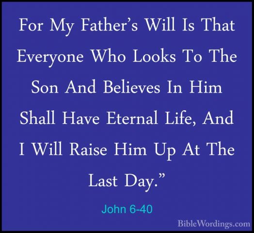 John 6-40 - For My Father's Will Is That Everyone Who Looks To ThFor My Father's Will Is That Everyone Who Looks To The Son And Believes In Him Shall Have Eternal Life, And I Will Raise Him Up At The Last Day." 