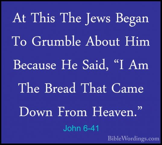 John 6-41 - At This The Jews Began To Grumble About Him Because HAt This The Jews Began To Grumble About Him Because He Said, "I Am The Bread That Came Down From Heaven." 