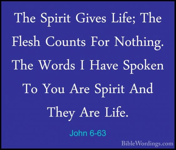 John 6-63 - The Spirit Gives Life; The Flesh Counts For Nothing.The Spirit Gives Life; The Flesh Counts For Nothing. The Words I Have Spoken To You Are Spirit And They Are Life. 