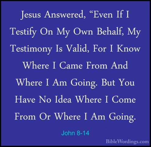 John 8-14 - Jesus Answered, "Even If I Testify On My Own Behalf,Jesus Answered, "Even If I Testify On My Own Behalf, My Testimony Is Valid, For I Know Where I Came From And Where I Am Going. But You Have No Idea Where I Come From Or Where I Am Going. 