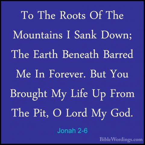 Jonah 2-6 - To The Roots Of The Mountains I Sank Down; The EarthTo The Roots Of The Mountains I Sank Down; The Earth Beneath Barred Me In Forever. But You Brought My Life Up From The Pit, O Lord My God. 