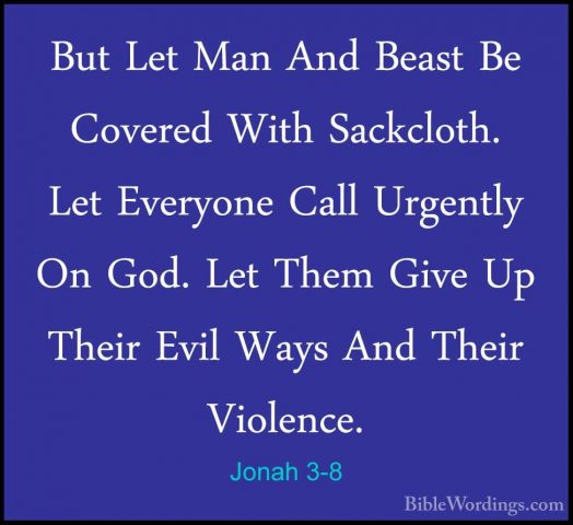 Jonah 3-8 - But Let Man And Beast Be Covered With Sackcloth. LetBut Let Man And Beast Be Covered With Sackcloth. Let Everyone Call Urgently On God. Let Them Give Up Their Evil Ways And Their Violence. 