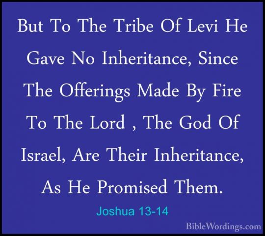 Joshua 13-14 - But To The Tribe Of Levi He Gave No Inheritance, SBut To The Tribe Of Levi He Gave No Inheritance, Since The Offerings Made By Fire To The Lord , The God Of Israel, Are Their Inheritance, As He Promised Them. 