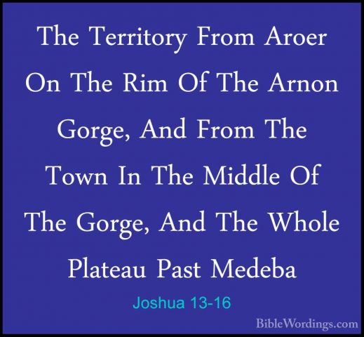 Joshua 13-16 - The Territory From Aroer On The Rim Of The Arnon GThe Territory From Aroer On The Rim Of The Arnon Gorge, And From The Town In The Middle Of The Gorge, And The Whole Plateau Past Medeba 