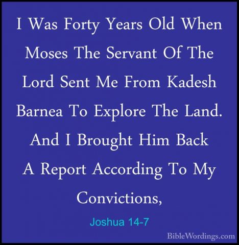 Joshua 14-7 - I Was Forty Years Old When Moses The Servant Of TheI Was Forty Years Old When Moses The Servant Of The Lord Sent Me From Kadesh Barnea To Explore The Land. And I Brought Him Back A Report According To My Convictions, 