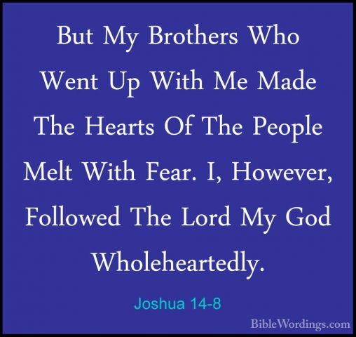 Joshua 14-8 - But My Brothers Who Went Up With Me Made The HeartsBut My Brothers Who Went Up With Me Made The Hearts Of The People Melt With Fear. I, However, Followed The Lord My God Wholeheartedly. 