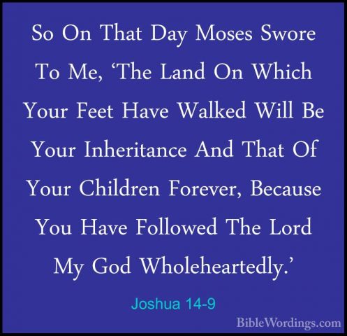 Joshua 14-9 - So On That Day Moses Swore To Me, 'The Land On WhicSo On That Day Moses Swore To Me, 'The Land On Which Your Feet Have Walked Will Be Your Inheritance And That Of Your Children Forever, Because You Have Followed The Lord My God Wholeheartedly.' 