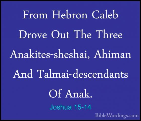 Joshua 15-14 - From Hebron Caleb Drove Out The Three Anakites-sheFrom Hebron Caleb Drove Out The Three Anakites-sheshai, Ahiman And Talmai-descendants Of Anak. 