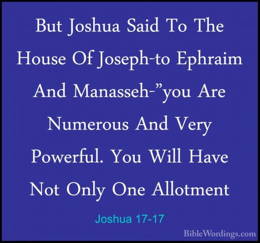 Joshua 17-17 - But Joshua Said To The House Of Joseph-to EphraimBut Joshua Said To The House Of Joseph-to Ephraim And Manasseh-"you Are Numerous And Very Powerful. You Will Have Not Only One Allotment 