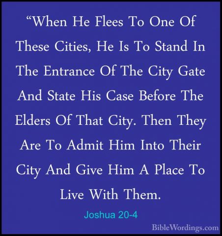 Joshua 20-4 - "When He Flees To One Of These Cities, He Is To Sta"When He Flees To One Of These Cities, He Is To Stand In The Entrance Of The City Gate And State His Case Before The Elders Of That City. Then They Are To Admit Him Into Their City And Give Him A Place To Live With Them. 