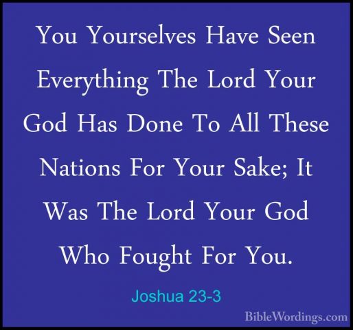 Joshua 23-3 - You Yourselves Have Seen Everything The Lord Your GYou Yourselves Have Seen Everything The Lord Your God Has Done To All These Nations For Your Sake; It Was The Lord Your God Who Fought For You. 