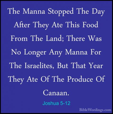 Joshua 5-12 - The Manna Stopped The Day After They Ate This FoodThe Manna Stopped The Day After They Ate This Food From The Land; There Was No Longer Any Manna For The Israelites, But That Year They Ate Of The Produce Of Canaan. 