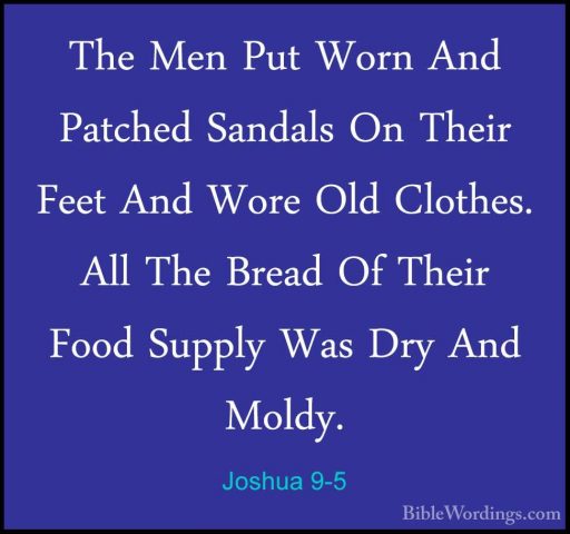 Joshua 9-5 - The Men Put Worn And Patched Sandals On Their Feet AThe Men Put Worn And Patched Sandals On Their Feet And Wore Old Clothes. All The Bread Of Their Food Supply Was Dry And Moldy. 