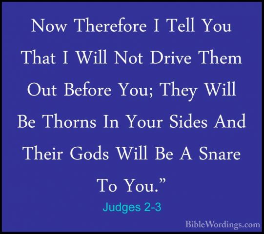 Judges 2-3 - Now Therefore I Tell You That I Will Not Drive ThemNow Therefore I Tell You That I Will Not Drive Them Out Before You; They Will Be Thorns In Your Sides And Their Gods Will Be A Snare To You." 
