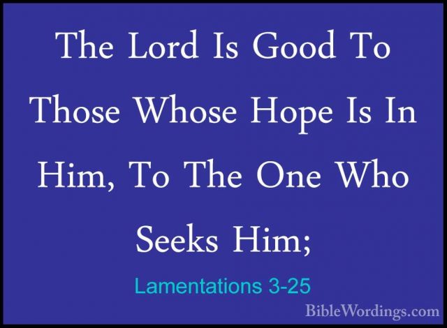 Lamentations 3-25 - The Lord Is Good To Those Whose Hope Is In HiThe Lord Is Good To Those Whose Hope Is In Him, To The One Who Seeks Him; 