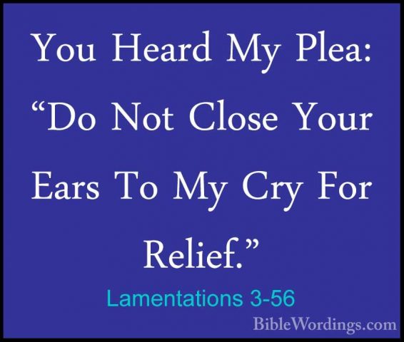 Lamentations 3-56 - You Heard My Plea: "Do Not Close Your Ears ToYou Heard My Plea: "Do Not Close Your Ears To My Cry For Relief." 