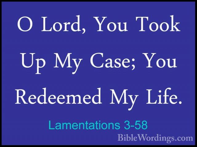 Lamentations 3-58 - O Lord, You Took Up My Case; You Redeemed MyO Lord, You Took Up My Case; You Redeemed My Life. 