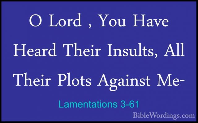Lamentations 3-61 - O Lord , You Have Heard Their Insults, All ThO Lord , You Have Heard Their Insults, All Their Plots Against Me- 