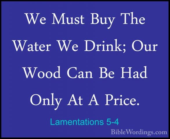 Lamentations 5-4 - We Must Buy The Water We Drink; Our Wood Can BWe Must Buy The Water We Drink; Our Wood Can Be Had Only At A Price. 
