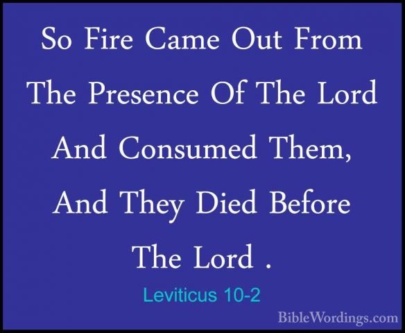 Leviticus 10-2 - So Fire Came Out From The Presence Of The Lord ASo Fire Came Out From The Presence Of The Lord And Consumed Them, And They Died Before The Lord . 