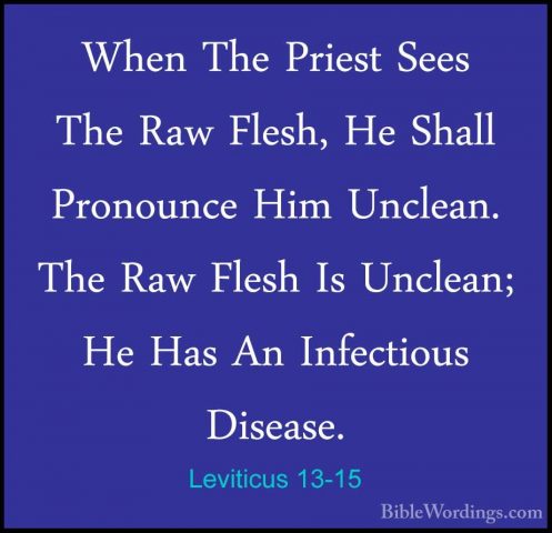 Leviticus 13-15 - When The Priest Sees The Raw Flesh, He Shall PrWhen The Priest Sees The Raw Flesh, He Shall Pronounce Him Unclean. The Raw Flesh Is Unclean; He Has An Infectious Disease. 