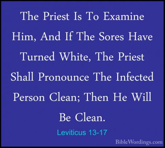Leviticus 13-17 - The Priest Is To Examine Him, And If The SoresThe Priest Is To Examine Him, And If The Sores Have Turned White, The Priest Shall Pronounce The Infected Person Clean; Then He Will Be Clean. 