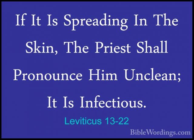 Leviticus 13-22 - If It Is Spreading In The Skin, The Priest ShalIf It Is Spreading In The Skin, The Priest Shall Pronounce Him Unclean; It Is Infectious. 