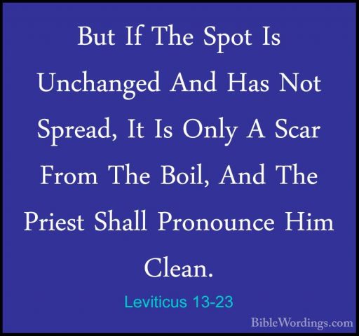 Leviticus 13-23 - But If The Spot Is Unchanged And Has Not SpreadBut If The Spot Is Unchanged And Has Not Spread, It Is Only A Scar From The Boil, And The Priest Shall Pronounce Him Clean. 