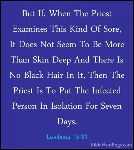 Leviticus 13-31 - But If, When The Priest Examines This Kind Of SBut If, When The Priest Examines This Kind Of Sore, It Does Not Seem To Be More Than Skin Deep And There Is No Black Hair In It, Then The Priest Is To Put The Infected Person In Isolation For Seven Days. 