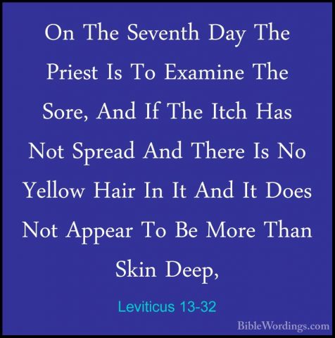 Leviticus 13-32 - On The Seventh Day The Priest Is To Examine TheOn The Seventh Day The Priest Is To Examine The Sore, And If The Itch Has Not Spread And There Is No Yellow Hair In It And It Does Not Appear To Be More Than Skin Deep, 