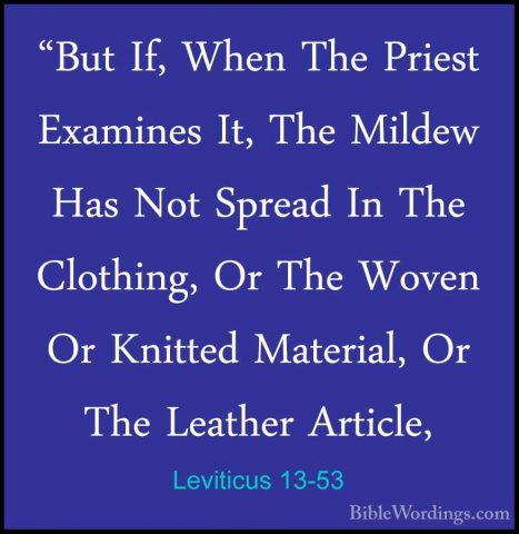 Leviticus 13-53 - "But If, When The Priest Examines It, The Milde"But If, When The Priest Examines It, The Mildew Has Not Spread In The Clothing, Or The Woven Or Knitted Material, Or The Leather Article, 