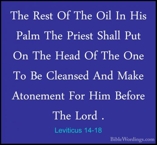 Leviticus 14-18 - The Rest Of The Oil In His Palm The Priest ShalThe Rest Of The Oil In His Palm The Priest Shall Put On The Head Of The One To Be Cleansed And Make Atonement For Him Before The Lord . 