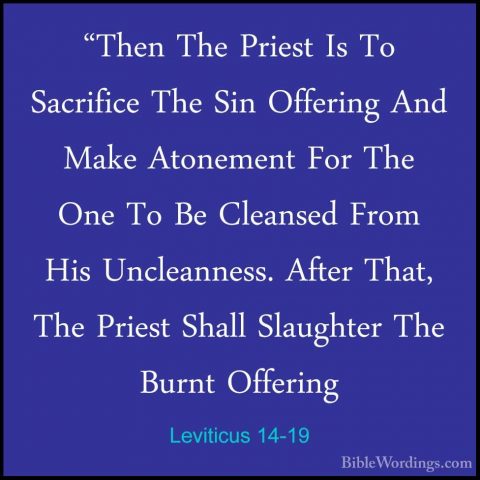 Leviticus 14-19 - "Then The Priest Is To Sacrifice The Sin Offeri"Then The Priest Is To Sacrifice The Sin Offering And Make Atonement For The One To Be Cleansed From His Uncleanness. After That, The Priest Shall Slaughter The Burnt Offering 
