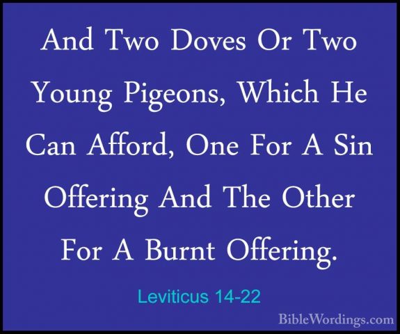 Leviticus 14-22 - And Two Doves Or Two Young Pigeons, Which He CaAnd Two Doves Or Two Young Pigeons, Which He Can Afford, One For A Sin Offering And The Other For A Burnt Offering. 