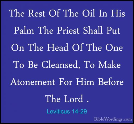 Leviticus 14-29 - The Rest Of The Oil In His Palm The Priest ShalThe Rest Of The Oil In His Palm The Priest Shall Put On The Head Of The One To Be Cleansed, To Make Atonement For Him Before The Lord . 