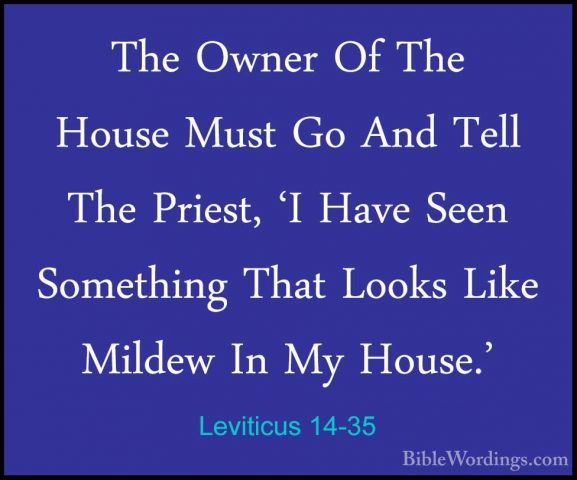 Leviticus 14-35 - The Owner Of The House Must Go And Tell The PriThe Owner Of The House Must Go And Tell The Priest, 'I Have Seen Something That Looks Like Mildew In My House.' 