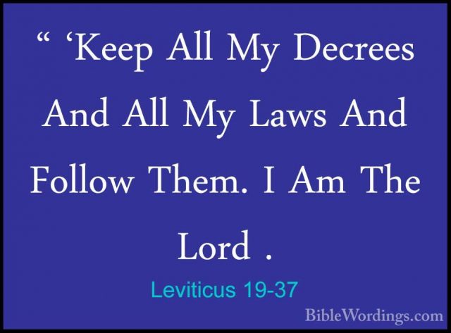 Leviticus 19-37 - " 'Keep All My Decrees And All My Laws And Foll" 'Keep All My Decrees And All My Laws And Follow Them. I Am The Lord .